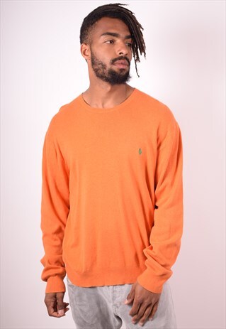 POLO RALPH LAUREN MENS VINTAGE JUMPER SWEATER 2XL ORANGE 90S