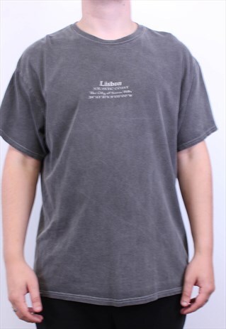 VINTAGE LISBON T-SHIRT LIGHT WASHED GREY SHORT SLEEVE 90S