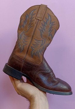 Vintage Ariat brown leather cowboy boots