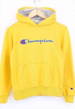 Vintage Champion Hoodie Yellow With Spell Out Logo 90s