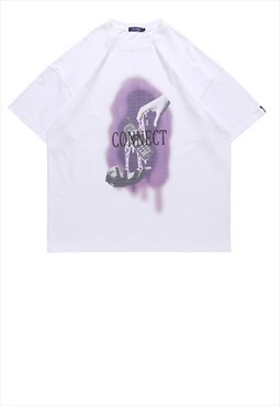 Connect t-shirt Y2K tee phone hands top in white