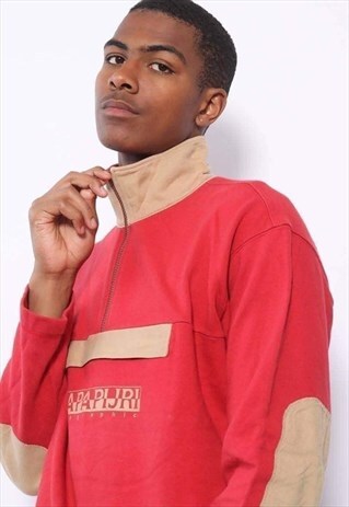 VINTAGE NAPAPIJRI BIG LOGO 1/4 ZIP SWEATSHIRT RED