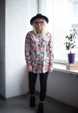VINTAGE 90'S FLOWER PRINT MULTICOLOUR SHIRT