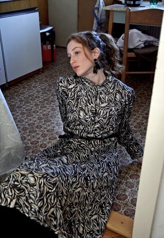 70S ABSTRACT PRINT BROWN DRESS