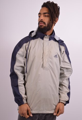 ADIDAS MENS VINTAGE PULLOVER JACKET MEDIUM GREY 90S