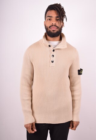 STONE ISLAND MENS VINTAGE JUMPER SWEATER MEDIUM BEIGE 90S