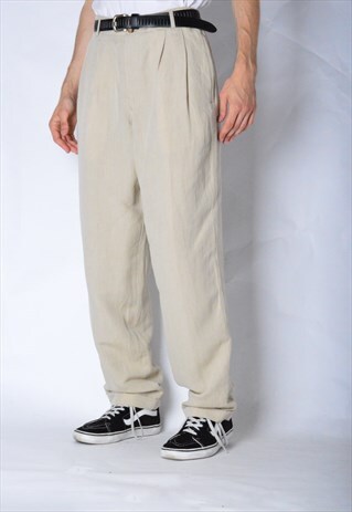 VINTAGE 90S BEIGE LINEN BLEND PANTS