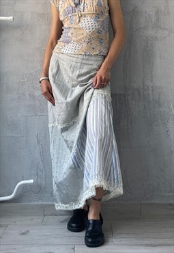 Vintage 90's Light Blue Floral Patchwork Maxi Skirt