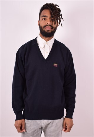 PAUL & SHARK MENS VINTAGE JUMPER SWEATER LARGE NAVY BLUE 90S