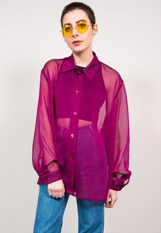 VINTAGE 90'S PURPLE SHEER OVERSIZED GRUNGE LONG SLEEVE SHIRT
