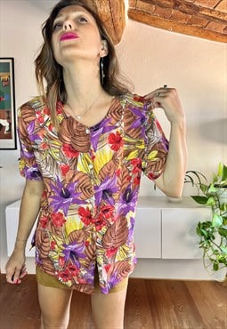 1990's multicolor vintage Hawaiin print blouse