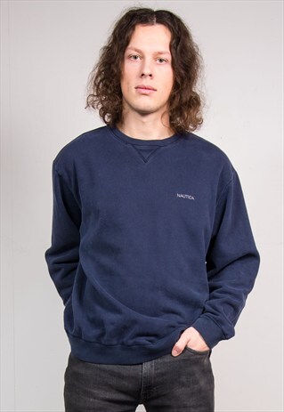 VINTAGE 90'S NAVY BLUE NAUTICA SWEATSHIRT JUMPER