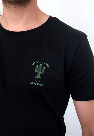 GOOSE STUDIOS ORGANIC COTTON CACTUS GRAPHIC T-SHIRT BLACK