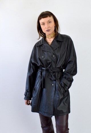 REAL LEATHER VINTAGE 80S JACKET WITH WAIST BELT
