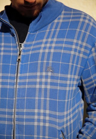 VINTAGE 00S BURBERRY NOVA CHECK ZIP UP SWEATSHIRT BLUE