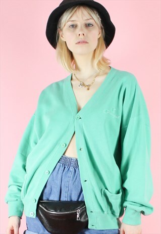 VINTAGE 90S CHAMPION CARDIGAN MINT Y2K GREEN SWEATER