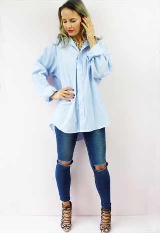 VINTAGE 80'S CHAPS PINSTRIPE OVERSIZED BOYFRIEND SHIRT