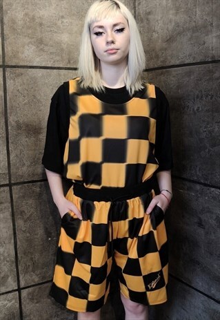 CHECKERBOARD SPORTS SHORTS SKA CHECK OVERALLS IN YELLOW