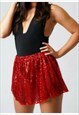 RED SEQUIN HIGH WAIST ELASTICATED SEXY CLUB A-LINE SKIRT