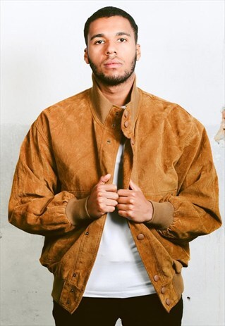 VINTAGE FAUX SUEDE INSULATED BOMBER JACKET