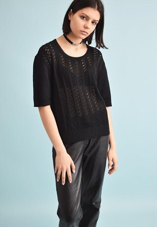 90'S RETRO KNIT SHEER OVERSIZED MOMS TOP BLOUSE
