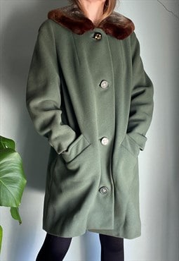 Vintage Faux Fur Collar Green Coat