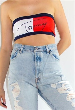 RETRO 90'S SPELL OUT HILFIGER BANDEAU TOP