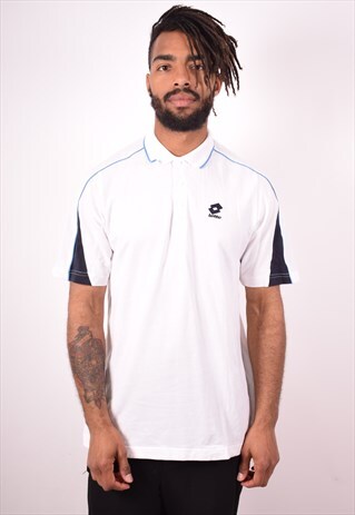 LOTTO MENS VINTAGE POLO SHIRT LARGE WHITE 90S