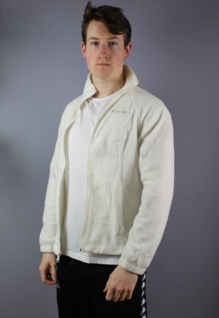 VINTAGE COLUMBIA FLEECE IN WHITE WITH EMBROIDERY