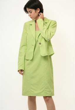 Retro Woman Suit Sleeveless Dress in Green and Blazer Jacket