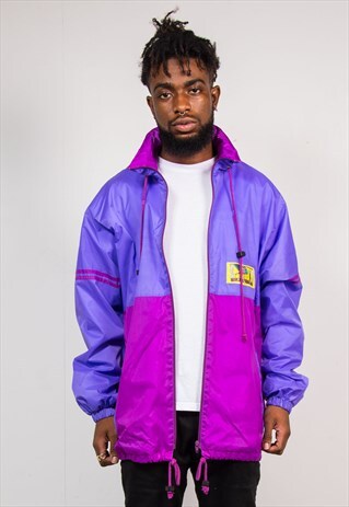 90'S VINTAGE PURPLE COLOURBLOCK CAGOULE FESTIVAL JACKET