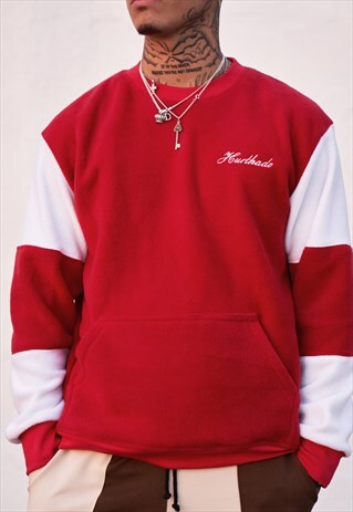 HANDMADE FLEECE SWEATSHIRT IN RED AND WHITE