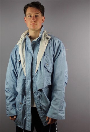 VINTAGE SHELL FESTIVAL WINDBREAKER IN BLUE WITH POCKETS AND