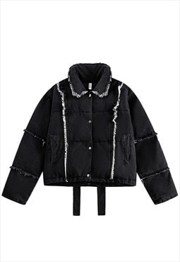 Cropped denim jacket padded utility bomber winter coat black