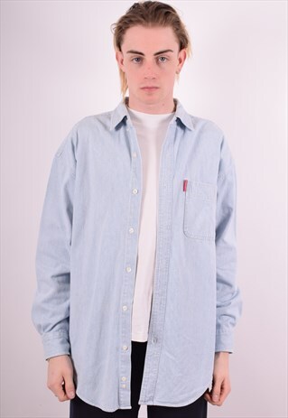MENS VINTAGE SHIRT MEDIUM BLUE STRIPES 90S