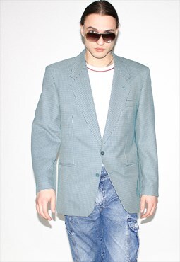 Vintage 90s houndstooth blazer in green / white