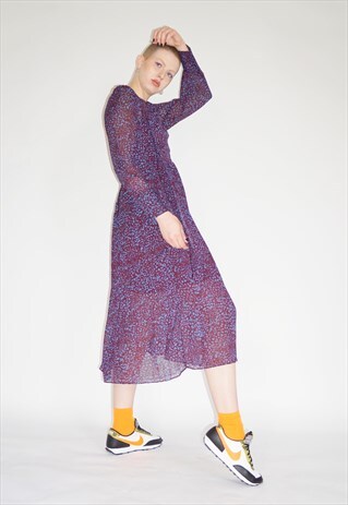MORDERN THRIFT PURPLE & BLUE VINTAGE MIDI DRESS