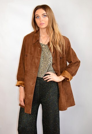 VINTAGE TAN BROWN SUEDE LONGLINE JACKET
