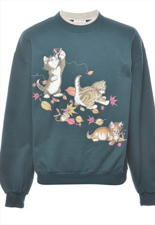 BEYOND RETRO VINTAGE DARK GREEN ANIMAL SWEATSHIRT - M