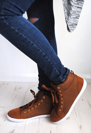 ASHA TAN FAUX SUEDE HIGH TOP TRAINERS