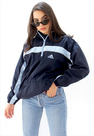 90'S RETRO BLUE 1/4 ZIP FESTIVAL PULLOVER WINDBREAKER