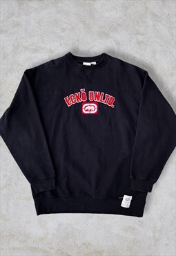 Vintage Ecko Unltd Black Sweatshirt Spell Out Embroidered XL