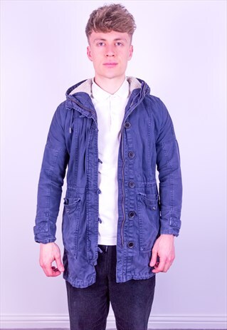 VINTAGE TIMBERLAND FLEECE LINED PARKA JACKET IN BLUE