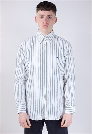 VINTAGE 90'S NAVY STRIPE WHITE SHIRT