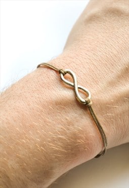 Silver infinity bracelet men brown cord yoga minimalist gift