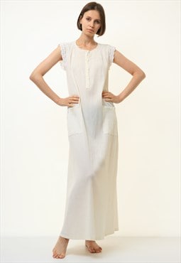 Babydoll Bohemian White Long Print Lace Home Dress 4168