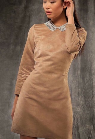 LILA LONG SLEEVE DRESS IN TAN