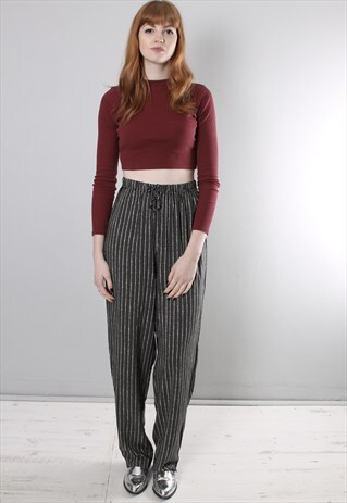 VINTAGE 80S BLACK STRIPED PATTERNED PYJAMA PANTS TROUSERS