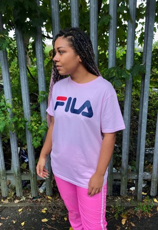 VINTAGE FILA CREW NECK SPELLOUT PINK T-SHIRT