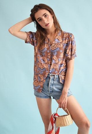 90'S RETRO FLORAL PRINT FESTIVAL BLOUSE TOP